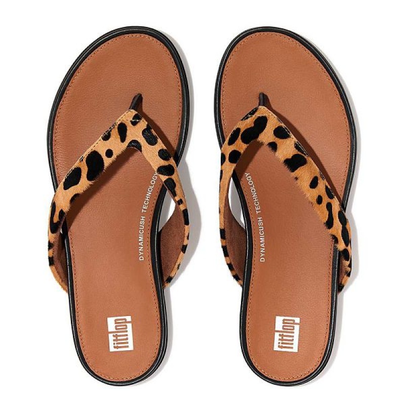 Leopard Women's FitFlop Gracie Leopard Print Leather Flip Flops | 963MRKFDC