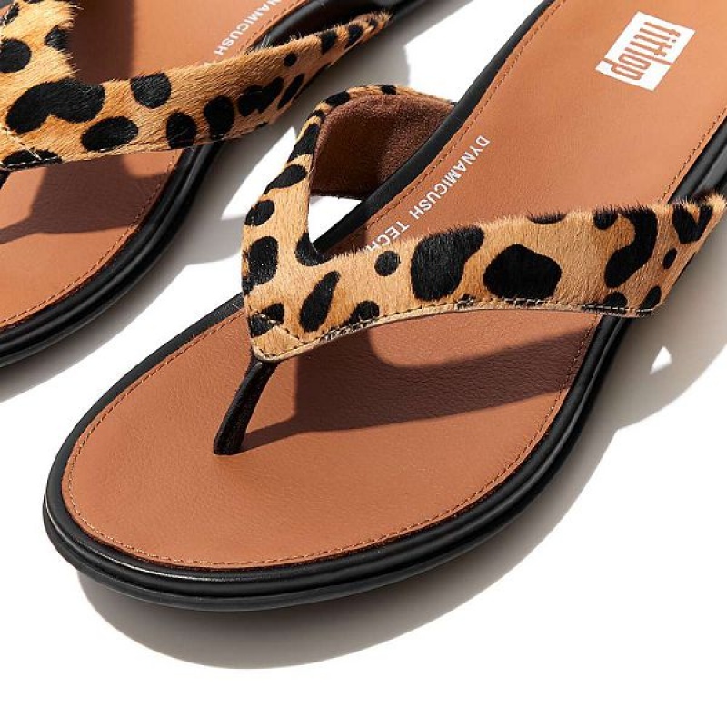 Leopard Women's FitFlop Gracie Leopard Print Leather Flip Flops | 963MRKFDC