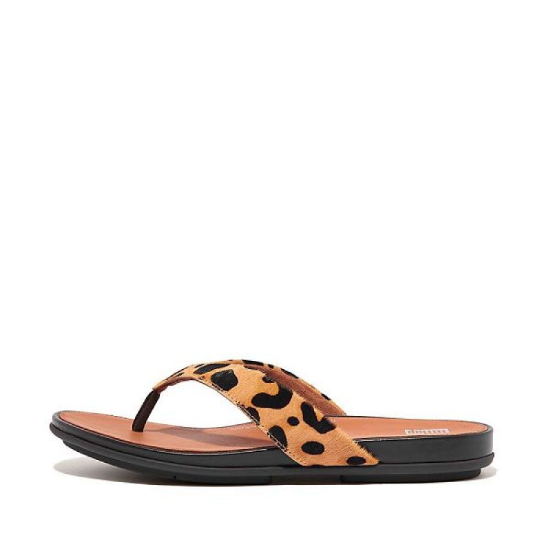 Leopard Women\'s FitFlop Gracie Leopard Print Leather Flip Flops | 963MRKFDC