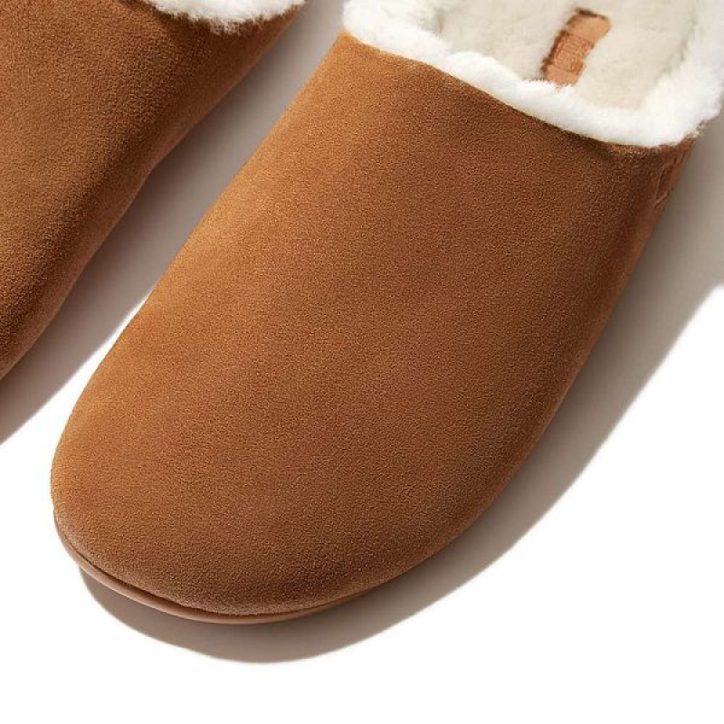 Light Brown Men's FitFlop Shove Shearling Lined Suede Slippers | 012KOTIEY