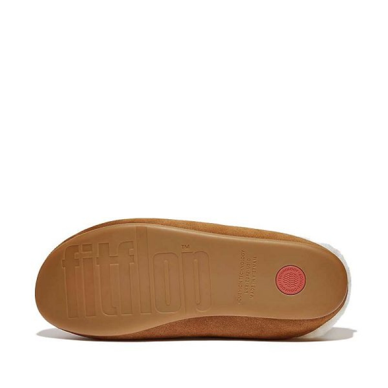 Light Brown Men's FitFlop Shove Shearling Lined Suede Slippers | 012KOTIEY