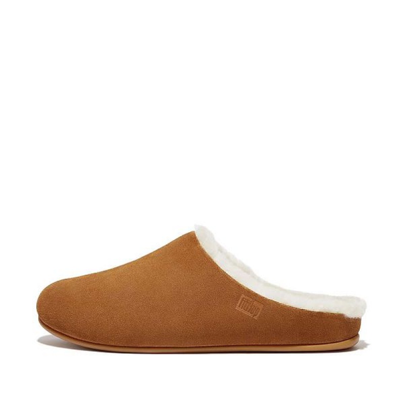 Light Brown Men\'s FitFlop Shove Shearling Lined Suede Slippers | 012KOTIEY