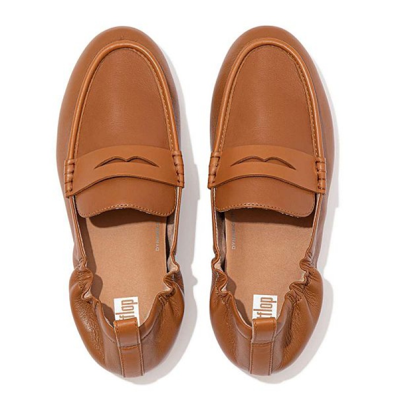 Light Brown Women's FitFlop Allegro Leather Penny Loafers Loafers | 719VDWTLG