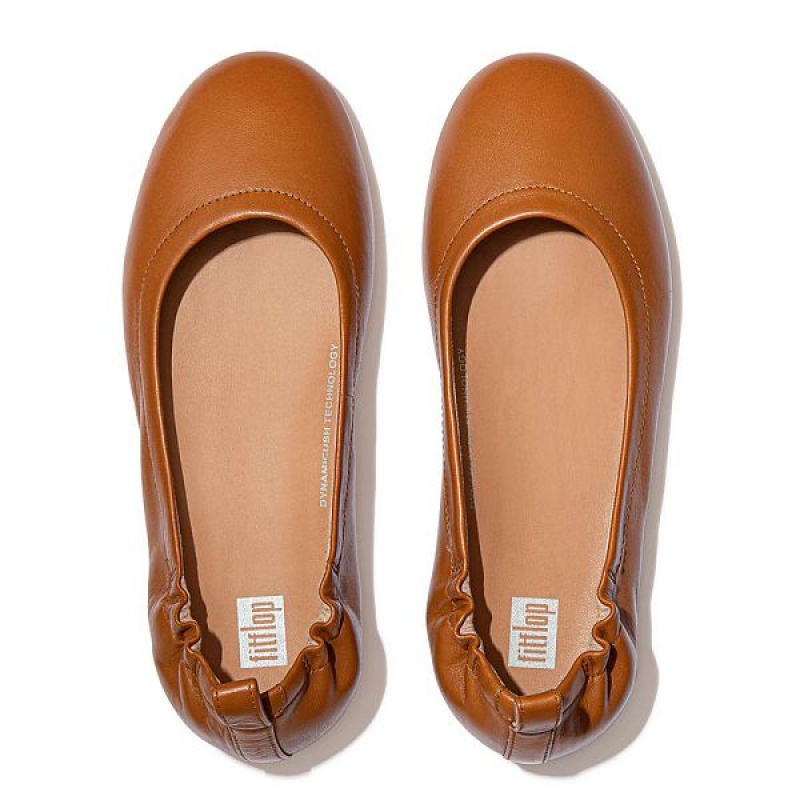 Light Brown Women's FitFlop Allegro Soft Leather Ballet Flats | 341PSUQAF