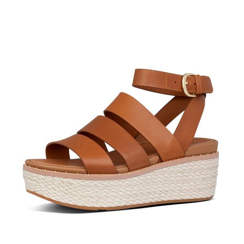 Light Brown Women's FitFlop Eloise Espadrille Wedge Sandals | 973JDLUPB