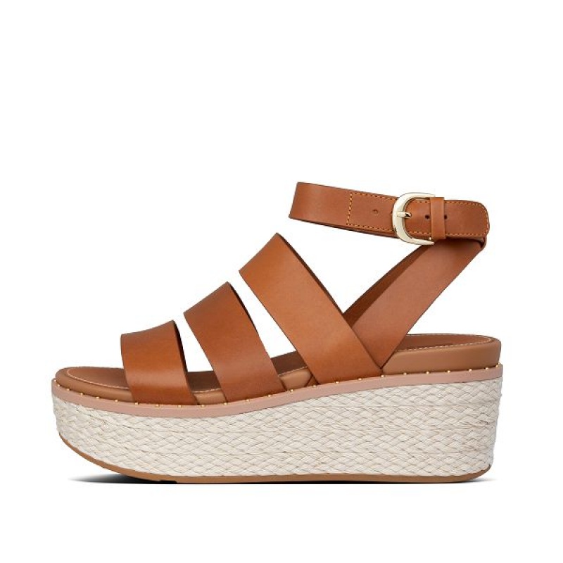 Light Brown Women\'s FitFlop Eloise Espadrille Wedge Sandals | 973JDLUPB