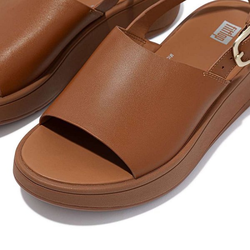 Light Brown Women's FitFlop F-Mode Leather Flatform Back-Strap Sandals | 790XGCFWL