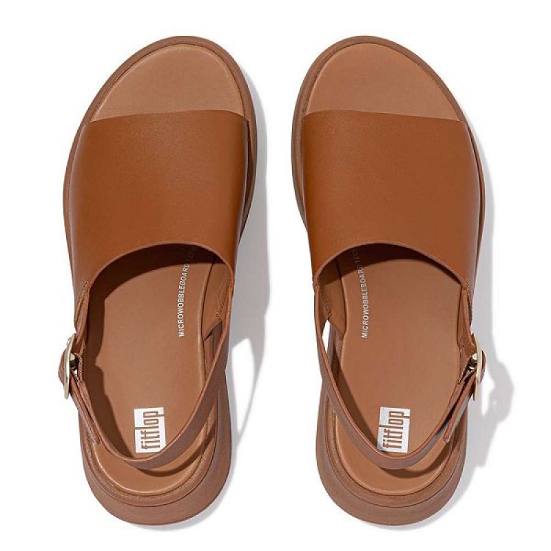 Light Brown Women's FitFlop F-Mode Leather Flatform Back-Strap Sandals | 790XGCFWL