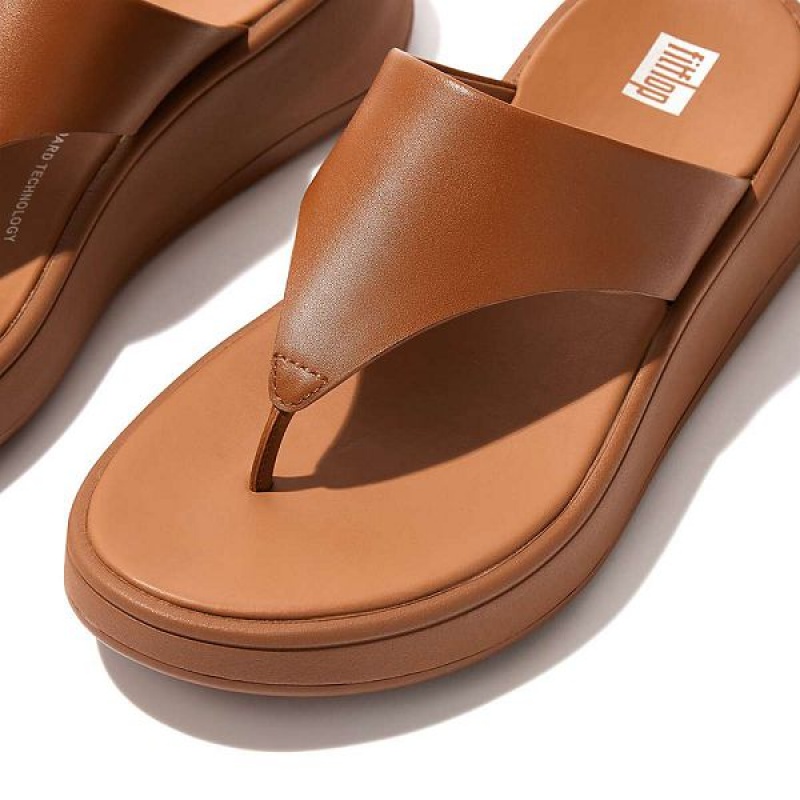 Light Brown Women's FitFlop F-Mode Leather Flatform Toe-Post Sandals | 213LGVPZI