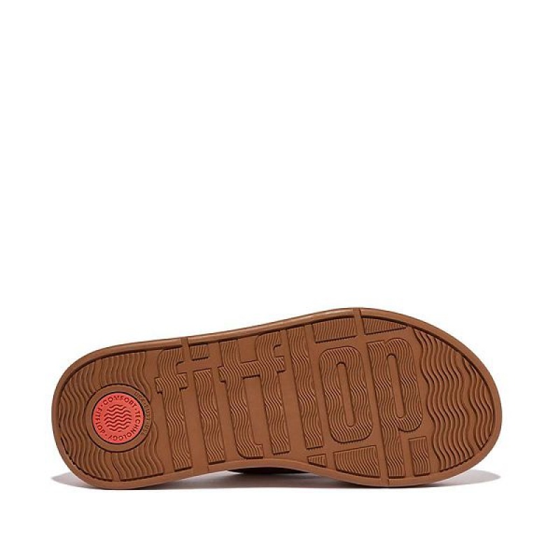 Light Brown Women's FitFlop F-Mode Leather Flatform Cross Slides | 328SDZNPV