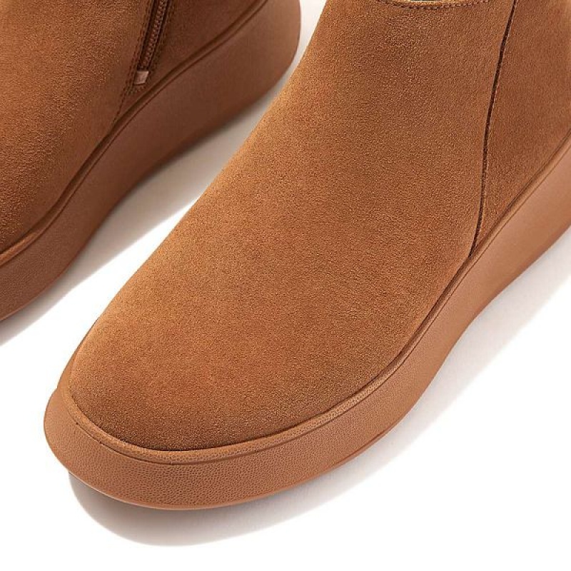 Light Brown Women's FitFlop F-Mode Suede Flatform Zip Ankle Boots | 194AMBKPI