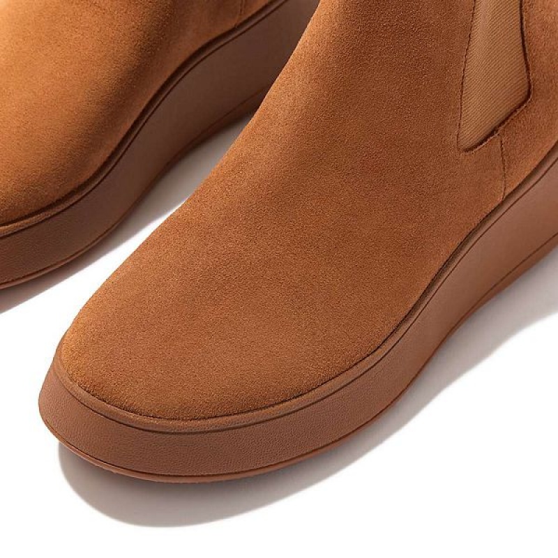 Light Brown Women's FitFlop F-Mode Suede Flatform Chelsea Boots | 415OETXPC