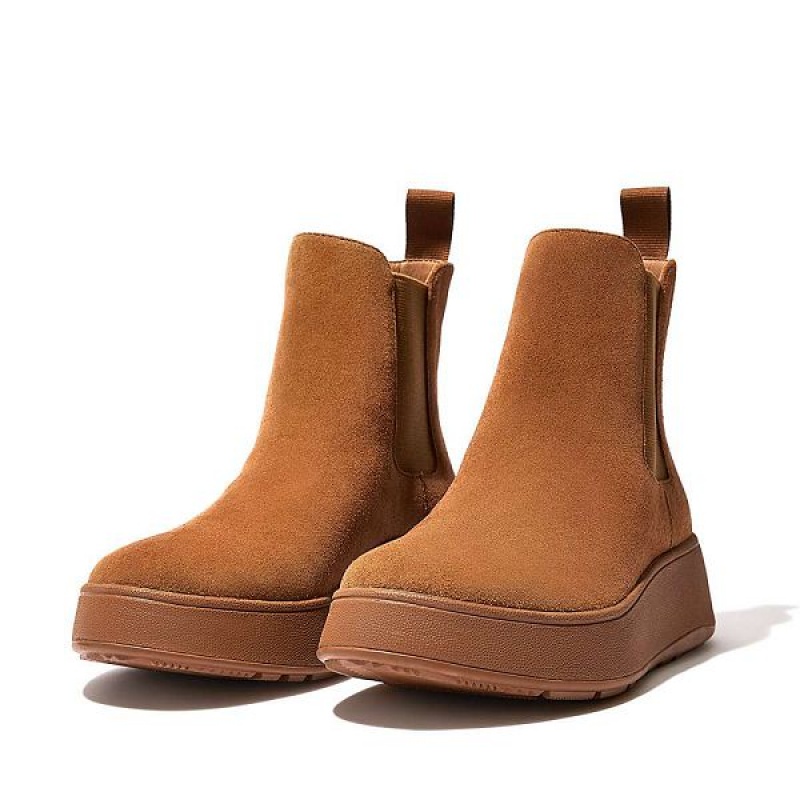 Light Brown Women's FitFlop F-Mode Suede Flatform Chelsea Boots | 415OETXPC