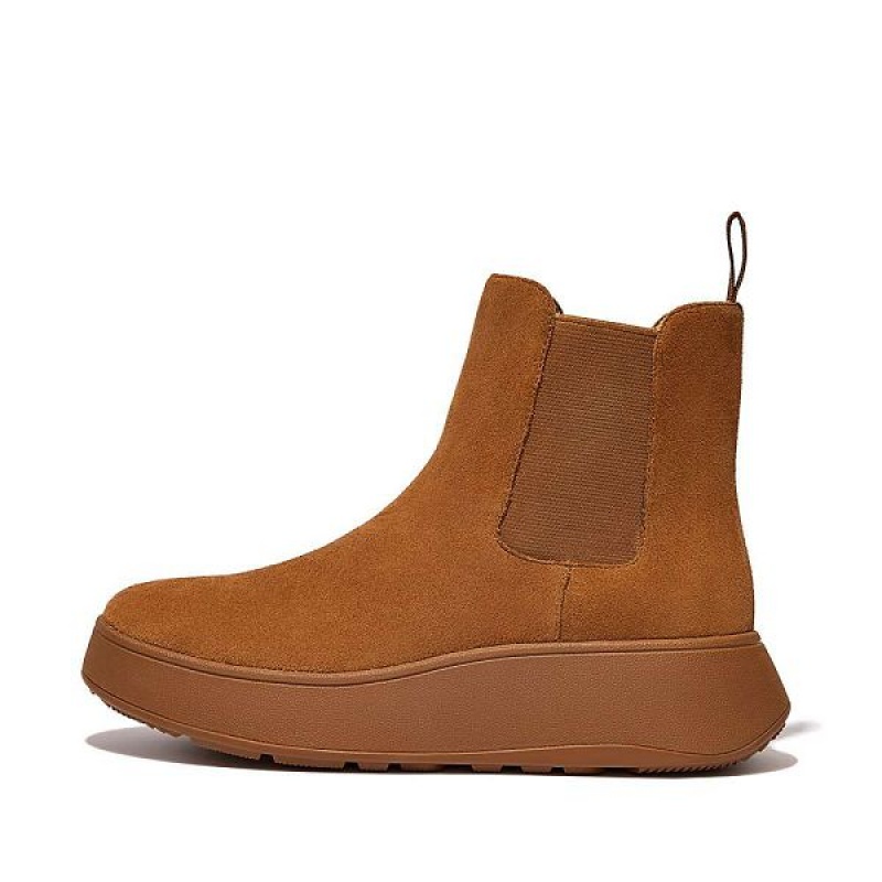 Light Brown Women\'s FitFlop F-Mode Suede Flatform Chelsea Boots | 415OETXPC