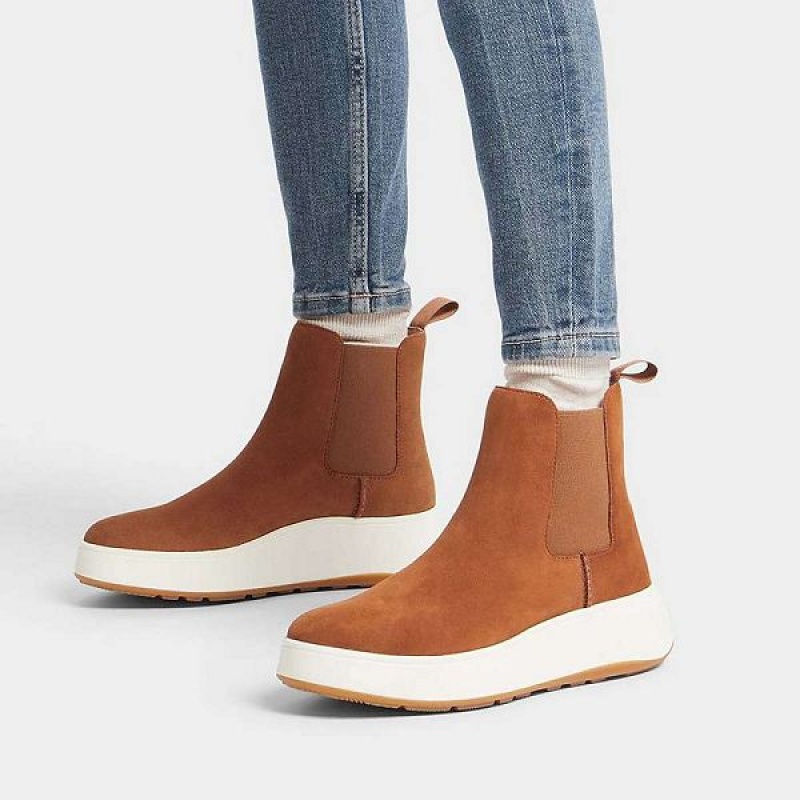 Light Brown Women's FitFlop F-Mode Suede Flatform Chelsea Boots | 297WCKTUE