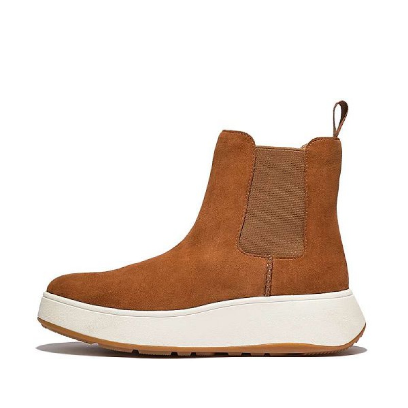 Light Brown Women\'s FitFlop F-Mode Suede Flatform Chelsea Boots | 297WCKTUE