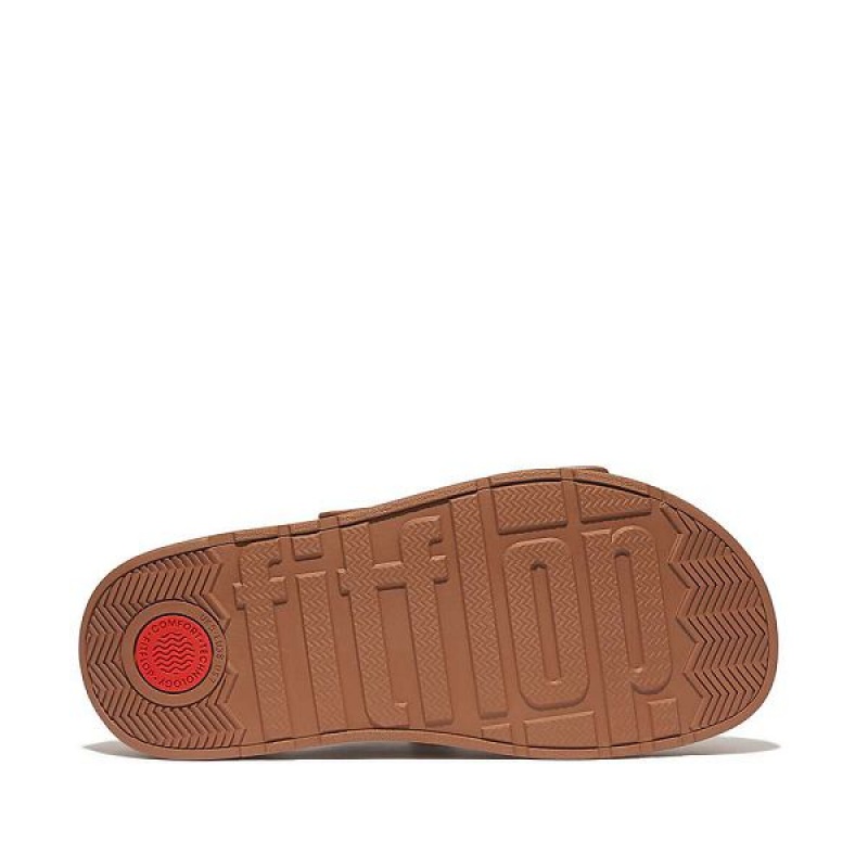 Light Brown Women's FitFlop Gen-Ff Buckle Two Bar Leather Slides | 209RSJENQ