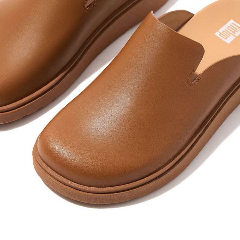 Light Brown Women's FitFlop Gen-Ff Leather Mules | 710XAZHPF