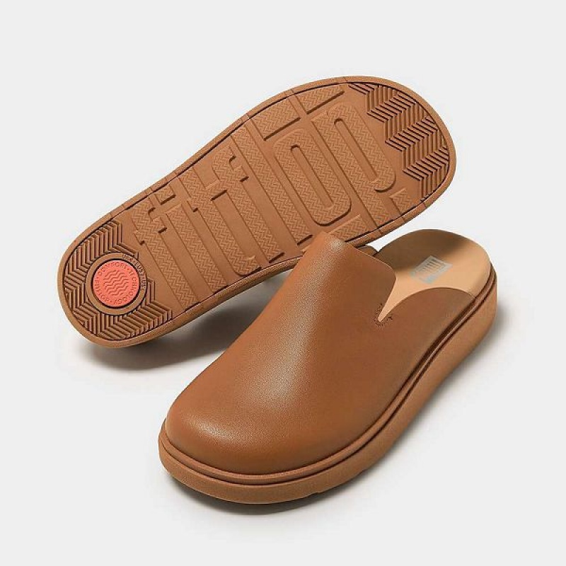 Light Brown Women's FitFlop Gen-Ff Leather Mules | 710XAZHPF