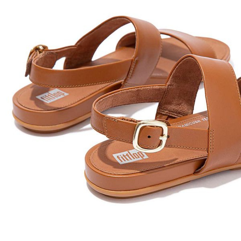 Light Brown Women's FitFlop Gracie Leather Back-Strap Sandals | 308OHFKVB