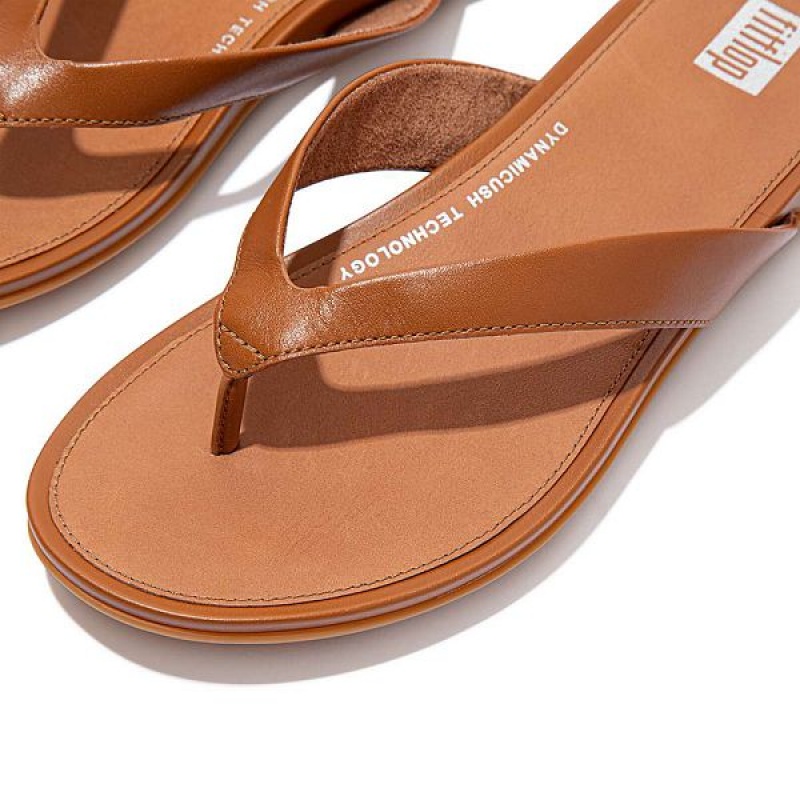 Light Brown Women's FitFlop Gracie Leather Flip Flops | 578XLSCPT