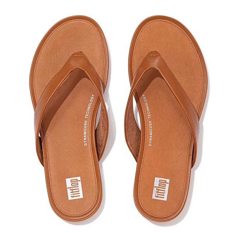 Light Brown Women's FitFlop Gracie Leather Flip Flops | 578XLSCPT