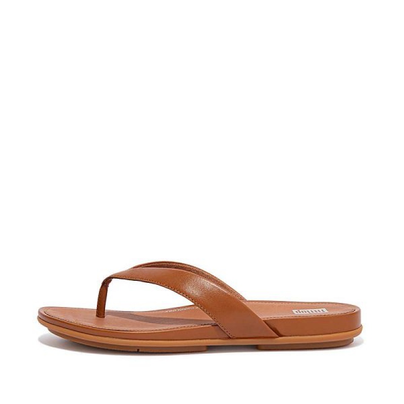 Light Brown Women\'s FitFlop Gracie Leather Flip Flops | 578XLSCPT