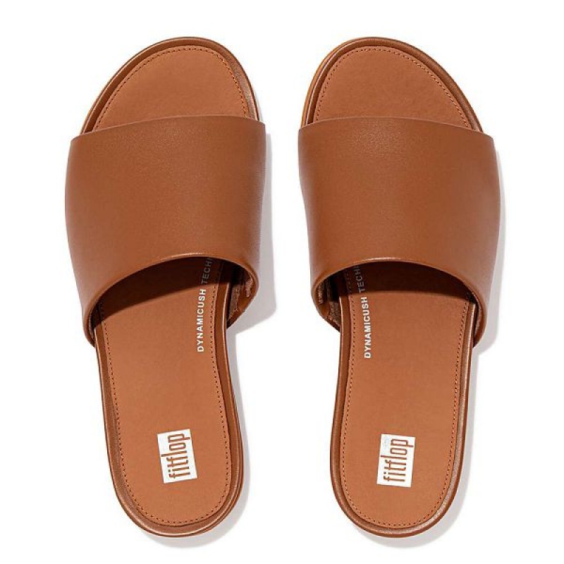 Light Brown Women's FitFlop Gracie Leather Slides | 154XLYTRH