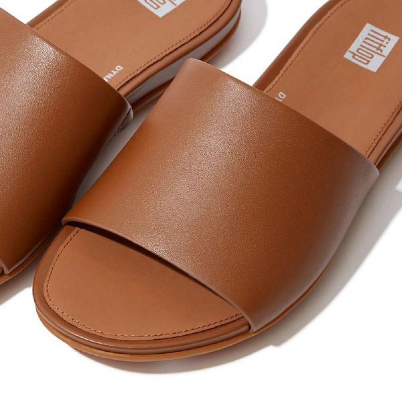 Light Brown Women's FitFlop Gracie Leather Slides | 154XLYTRH