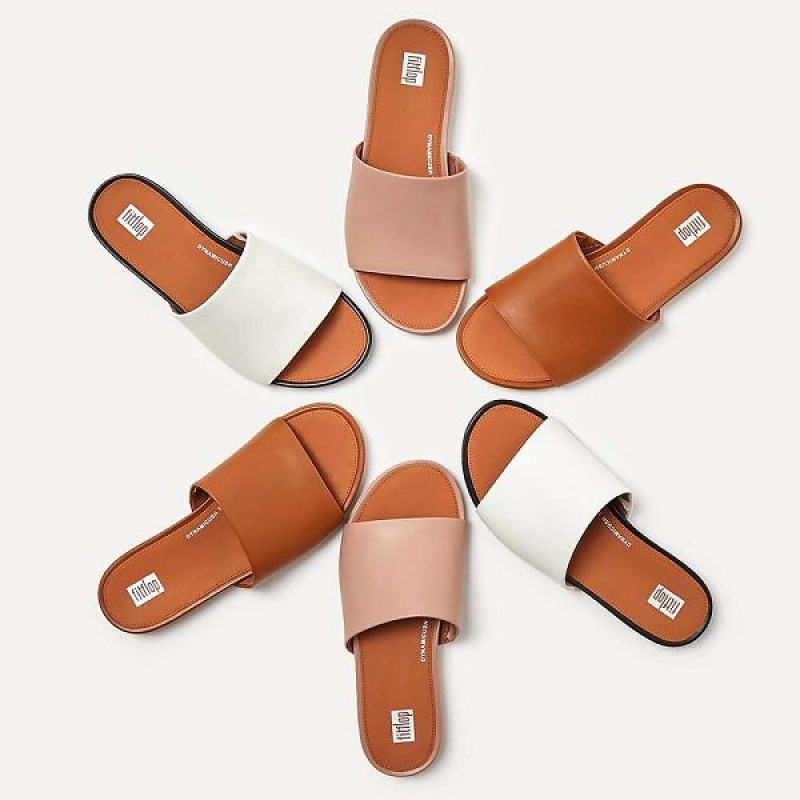 Light Brown Women's FitFlop Gracie Leather Slides | 154XLYTRH