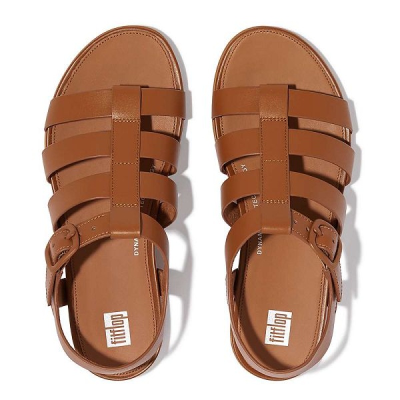 Light Brown Women's FitFlop Gracie Matt Buckle Leather Fisherman Sandals | 875DZJTIE