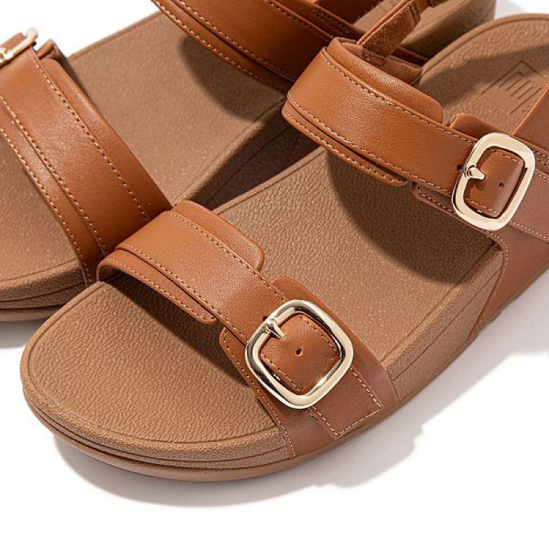 Light Brown Women's FitFlop Lulu Adjustable Leather Sandals | 851LBIMYJ