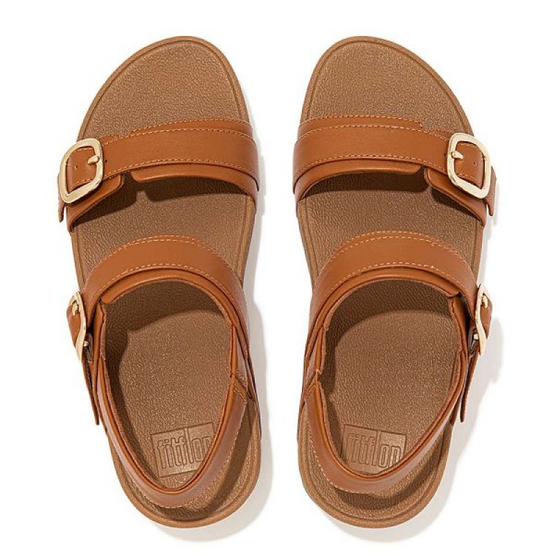 Light Brown Women's FitFlop Lulu Adjustable Leather Sandals | 851LBIMYJ