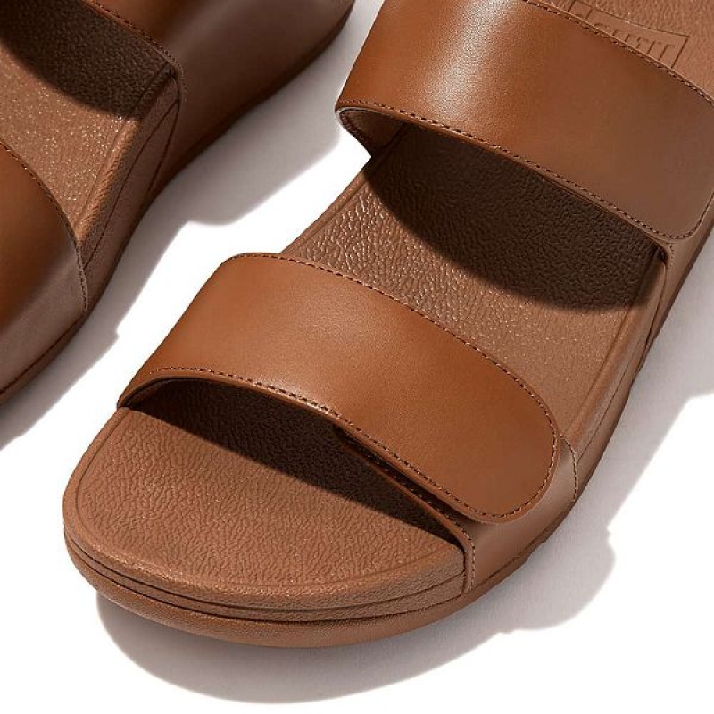 Light Brown Women's FitFlop Lulu Adjustable Leather Sandals | 983POFZNL