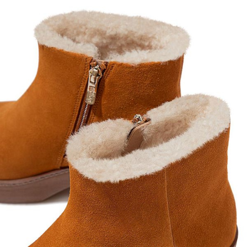 Light Brown Women's FitFlop Pilar Shearling Lined Suede Ankle Boots | 645UBRLVG