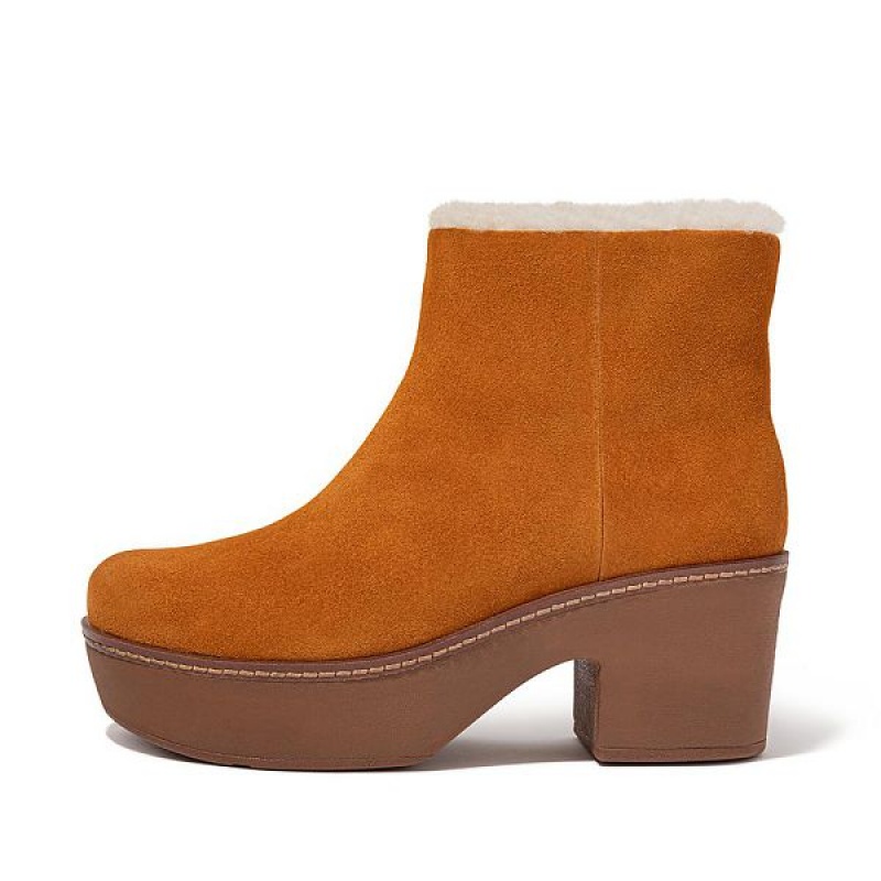 Light Brown Women\'s FitFlop Pilar Shearling Lined Suede Ankle Boots | 645UBRLVG