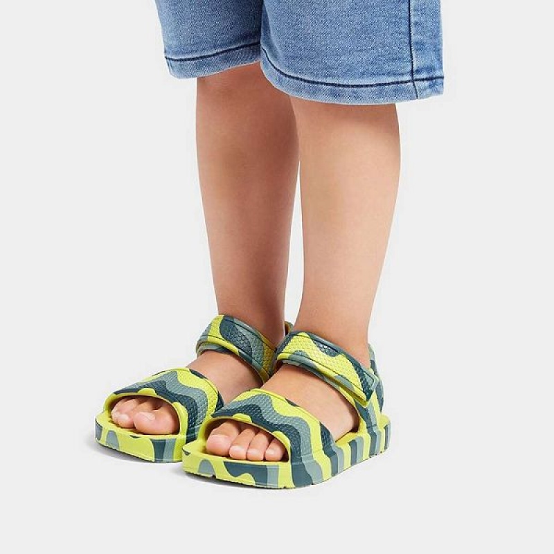 Light Green Kids' FitFlop Iqushion Toddler Wave Print Ergonomic Back-Strap Sandals | 125OABGHP