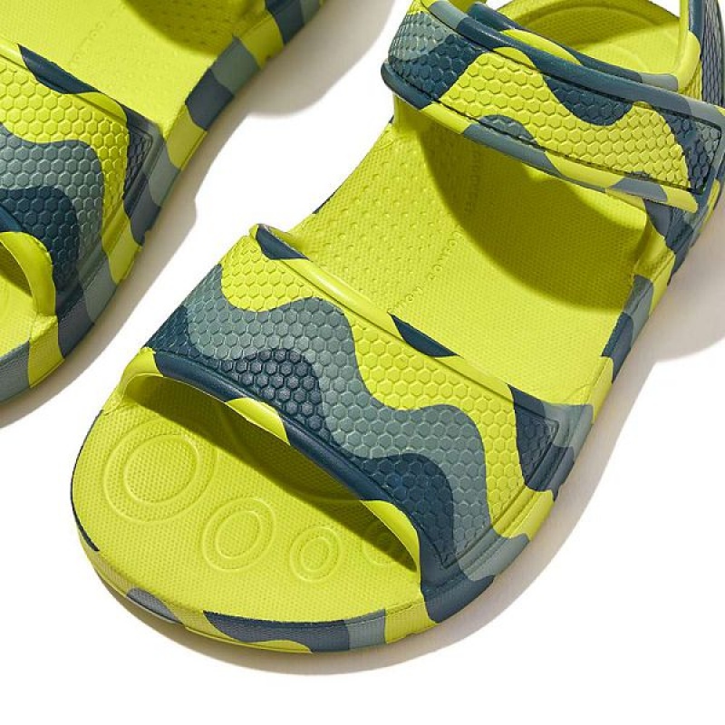 Light Green Kids' FitFlop Iqushion Toddler Wave Print Ergonomic Back-Strap Sandals | 125OABGHP