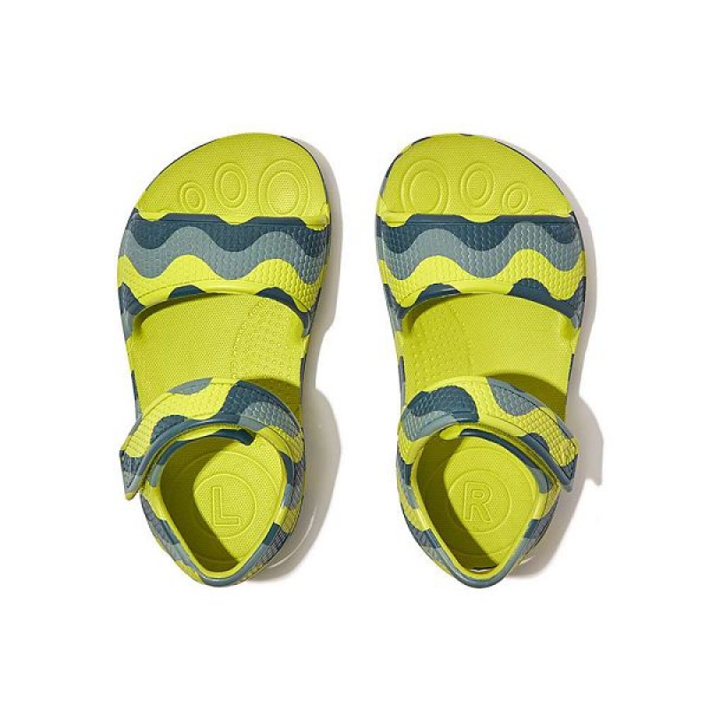 Light Green Kids' FitFlop Iqushion Toddler Wave Print Ergonomic Back-Strap Sandals | 125OABGHP