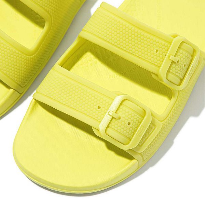 Light Green Women's FitFlop Iqushion Glow In The Dark Two Bar Buckle Slides | 497WNILRH