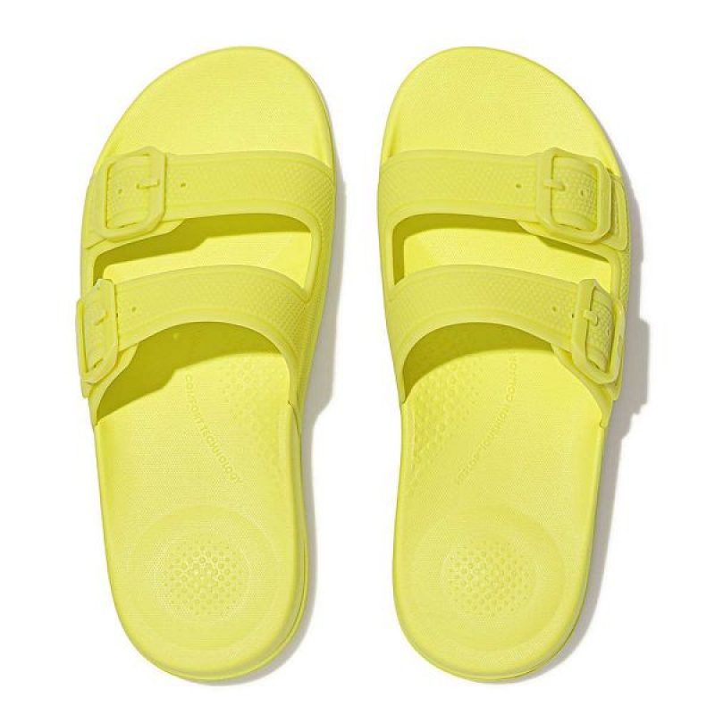 Light Green Women's FitFlop Iqushion Glow In The Dark Two Bar Buckle Slides | 497WNILRH