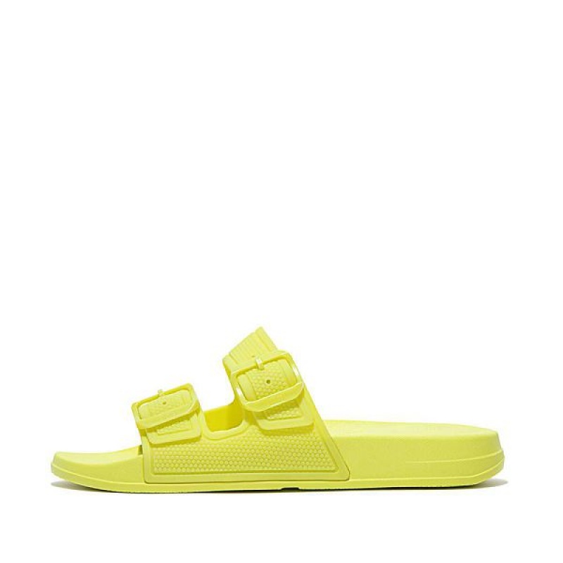 Light Green Women\'s FitFlop Iqushion Glow In The Dark Two Bar Buckle Slides | 497WNILRH