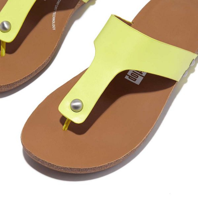 Light Green Women's FitFlop Iqushion Leather Toe-Post Sandals | 649EXKWMB