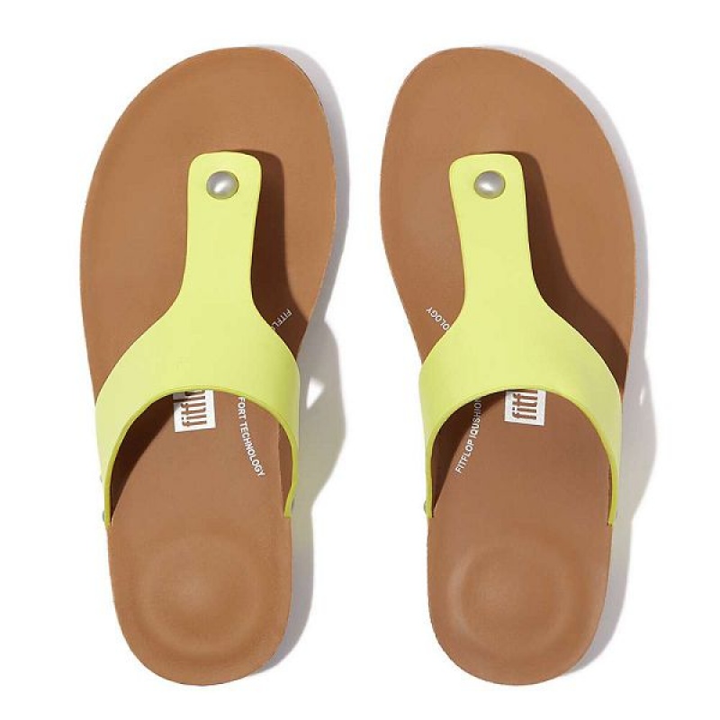 Light Green Women's FitFlop Iqushion Leather Toe-Post Sandals | 649EXKWMB