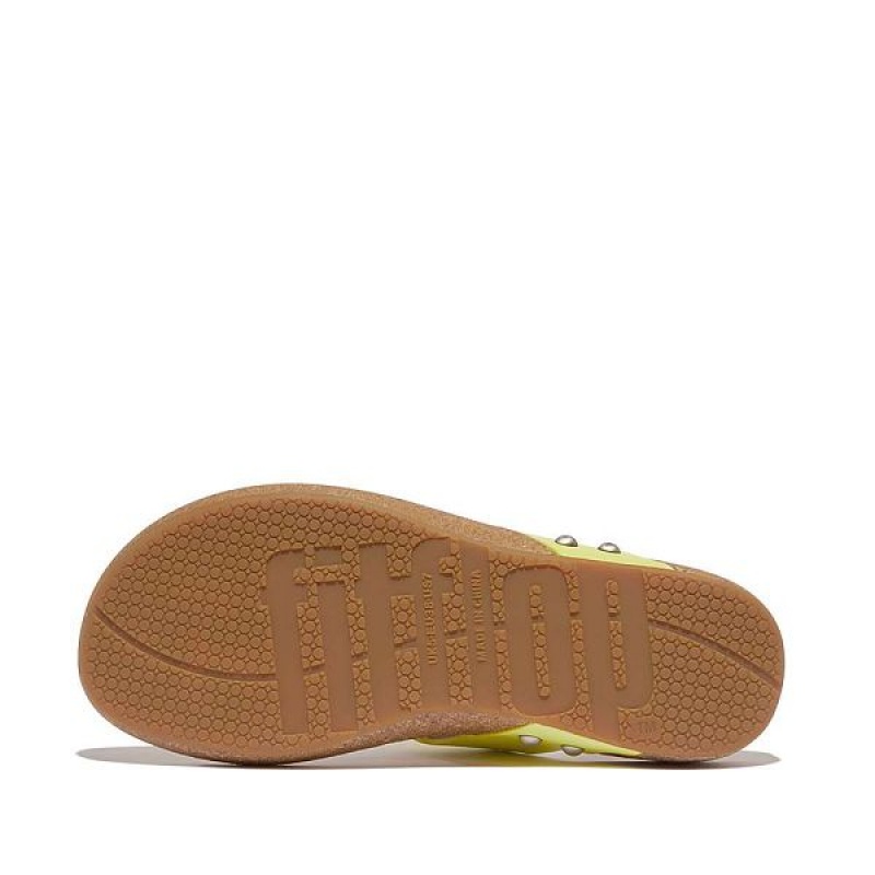 Light Green Women's FitFlop Iqushion Leather Toe-Post Sandals | 649EXKWMB