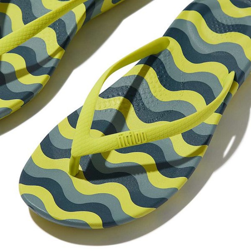 Light Green Women's FitFlop Iqushion Wave Print Ergonomic Flip Flops | 236ACXQMG