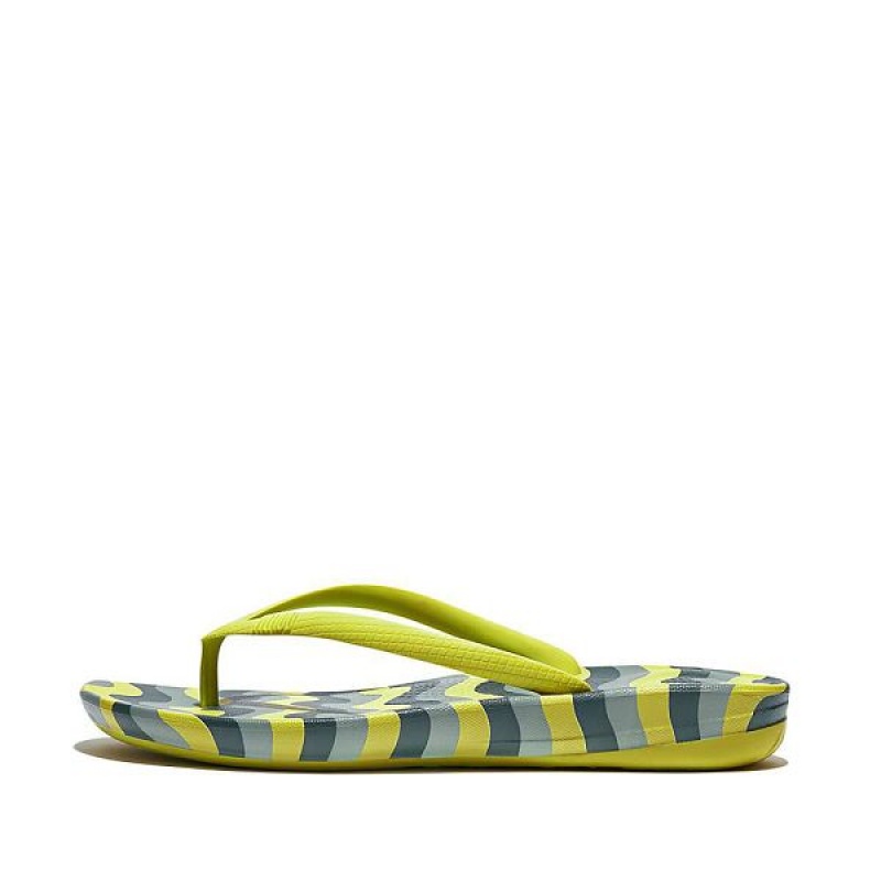 Light Green Women\'s FitFlop Iqushion Wave Print Ergonomic Flip Flops | 236ACXQMG