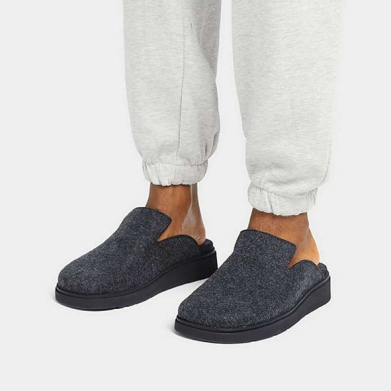 Navy Men's FitFlop Gen-Ff E01 Felt Mules | 836UJGYLZ