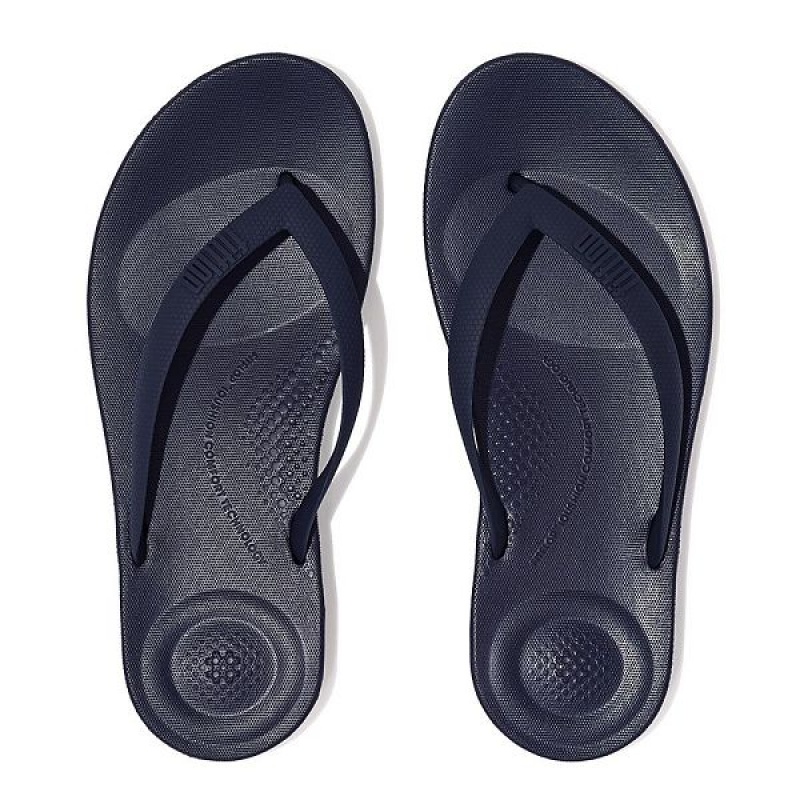 Navy Men's FitFlop Iqushion Ergonomic Flip Flops | 907QRVFPW