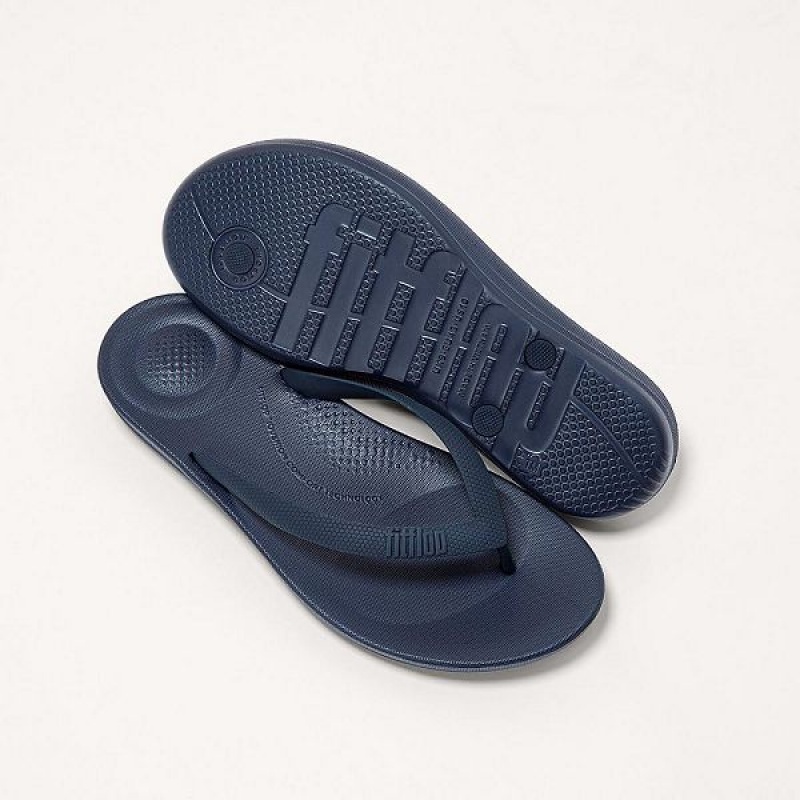 Navy Men's FitFlop Iqushion Ergonomic Flip Flops | 907QRVFPW